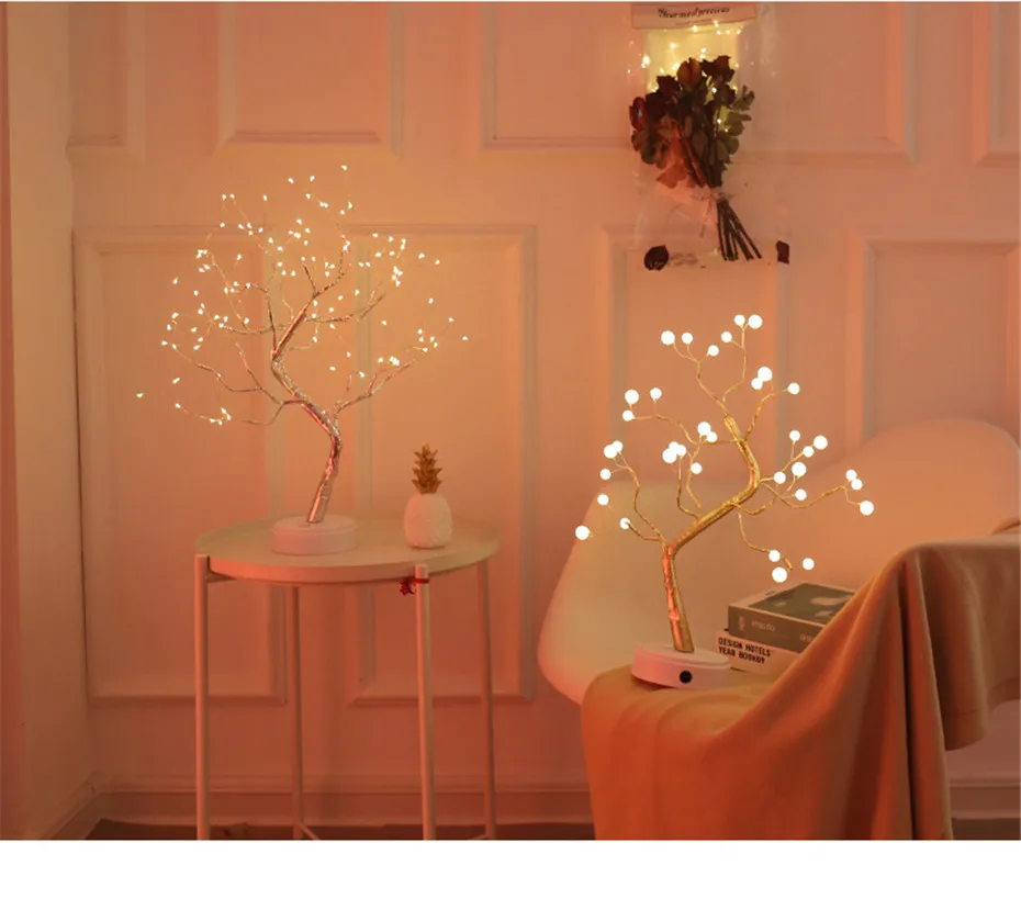 Árvore de Luz da Noite para o Quarto Candeeiro Mesa Cabeceira Casamento Festa Natal Decoração Usb & Bateria Cobre 2 Método Energia Led 3 luz da noite para o quarto casamento