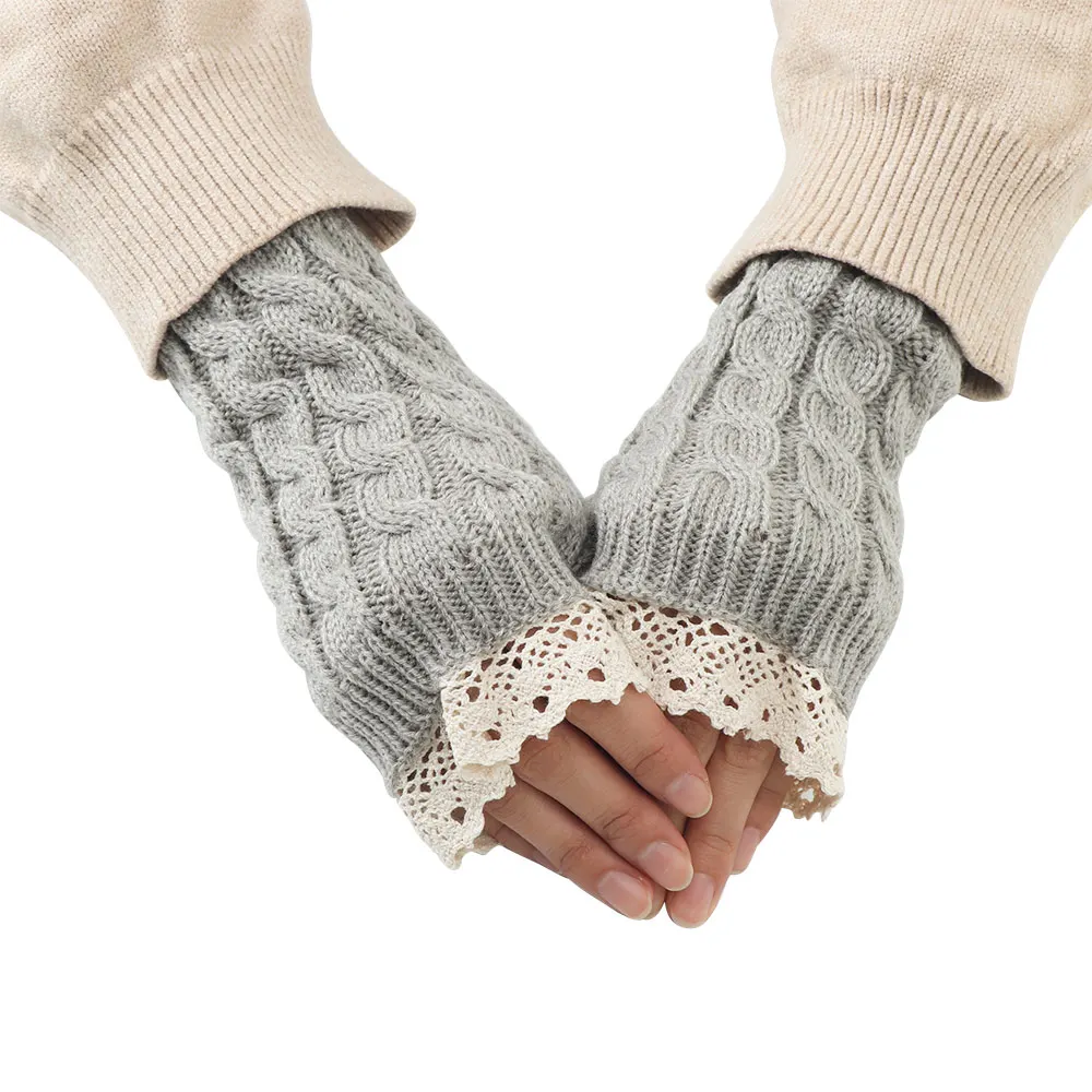 Женские длинные перчатки без пальцев, зимние теплые вязаные перчатки на ...