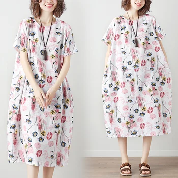 

Casual Floral Print Robes Femme Elegant Pastel Sleeved Vestido De Festa Loose Literary Estidos De Fiesta