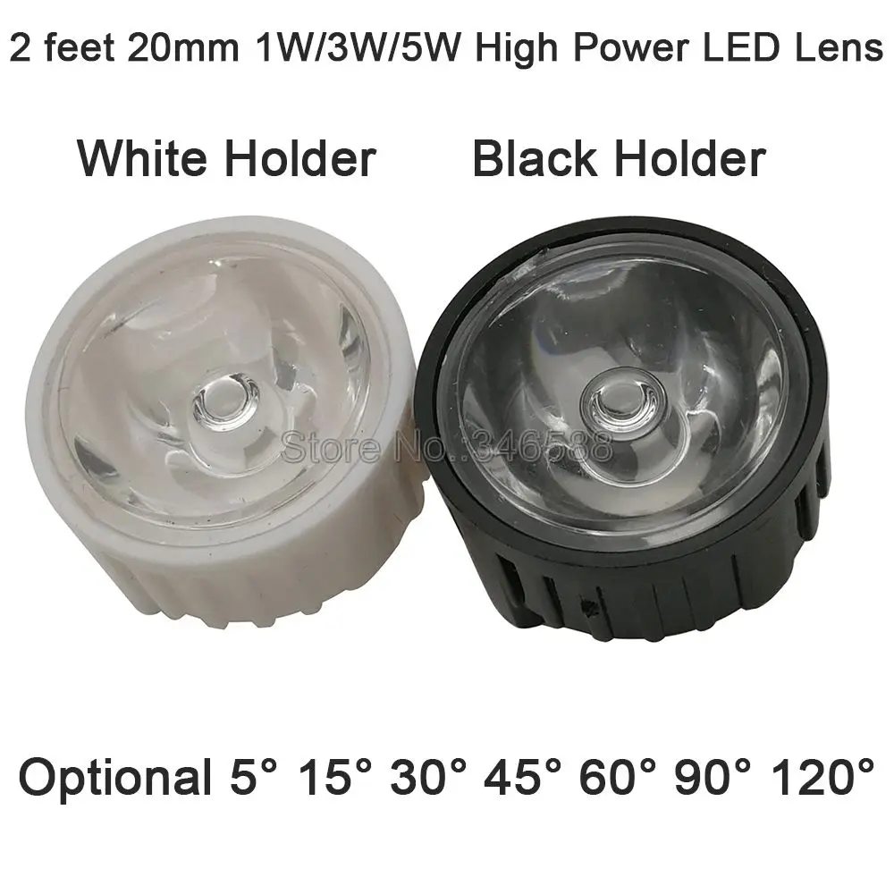 

Two Feet 20mm LED LENS Reflector Collimator 5 15 30 45 60 90 120 Degree Black White Holder for 1W 3W 5W High Power LED Emitter