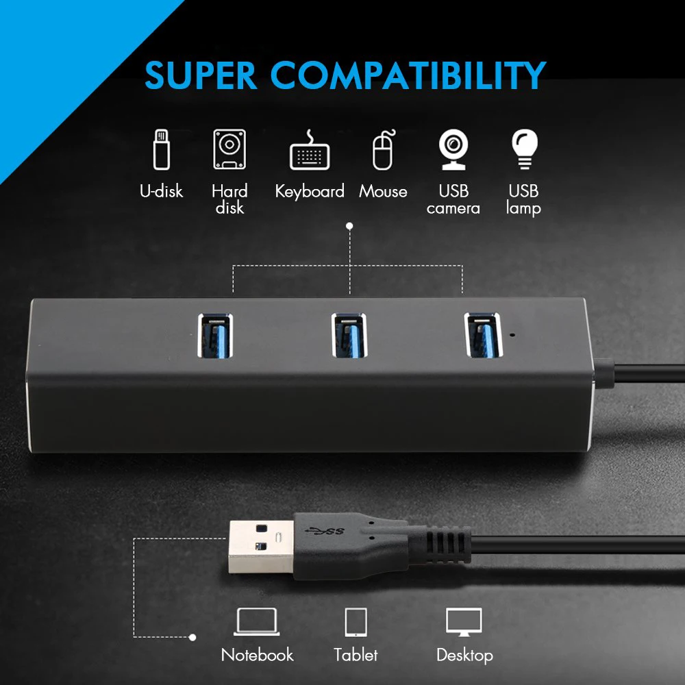 Алюминиевый USB концентратор Ethernet адаптер 3 0 порта 10/100/1000 Мбит/с сетевой порт к rj45
