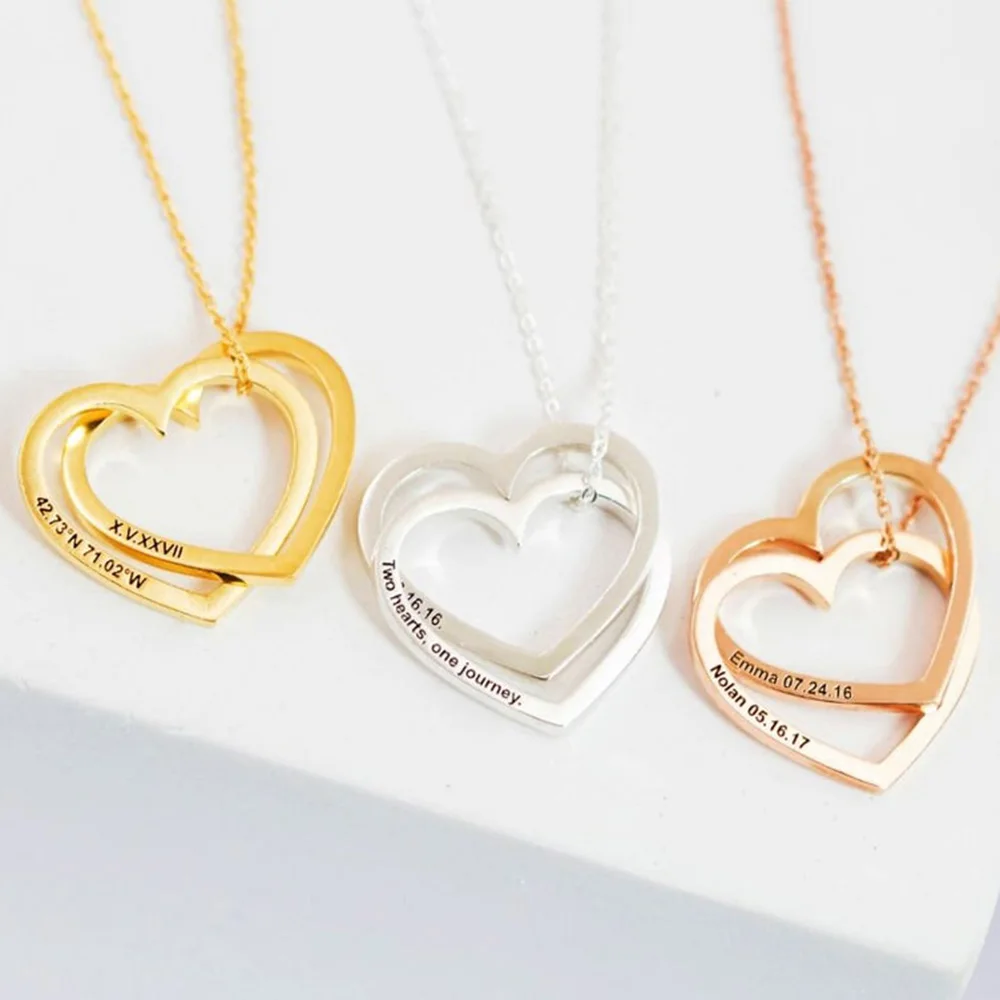 FYW персонализированные Два ожерелье сердечки с надписью индивидуальные имена Цепочки и ожерелья модные в форме сердца Цепочки и ожерелья лучший подарок для нее