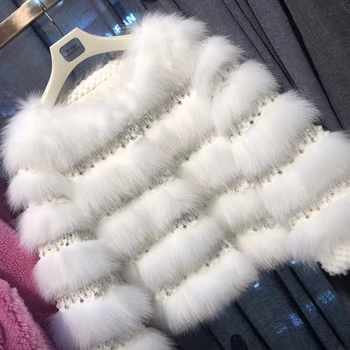 

Natural Fox Fur Coat Women 2018 Fashion Winter Warm Soft Real Rex Rabbit Fur Female Overcoat Sequins