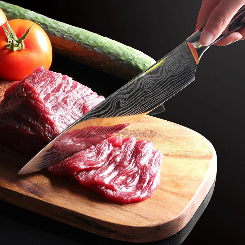 XITUO кухонный нож шеф-повара для резки хлеба овощей филе мяса santoku острый лазерный дамасский узор деревянная ручка инструмент для приготовления пищи