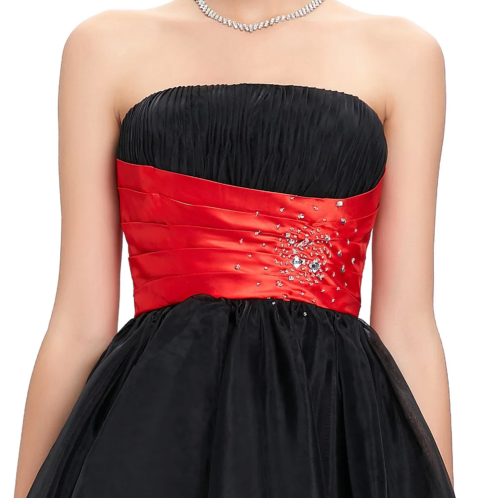 Black Red Strapless Knee Length Cocktail Dresses
