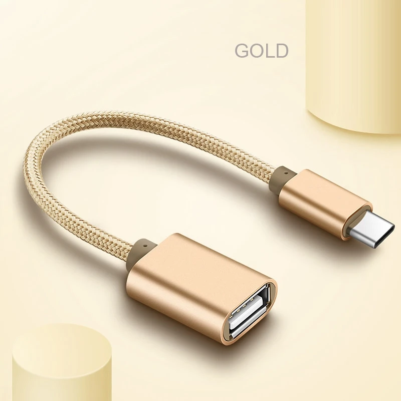 USB OTG Кабель-адаптер type C OTG провод для Samsung для HUAWEI Xiaomi LG Macbook OnePlus и т. Д. Телефонов планшетов для U диска - Цвет: Braid Gold