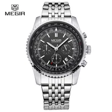 MEGIR 2008 Date Automatic Wrist Watch Men’s Waterproof Stainless Steel Men’s Watch Fashion Business Design Winner Leather Quartz