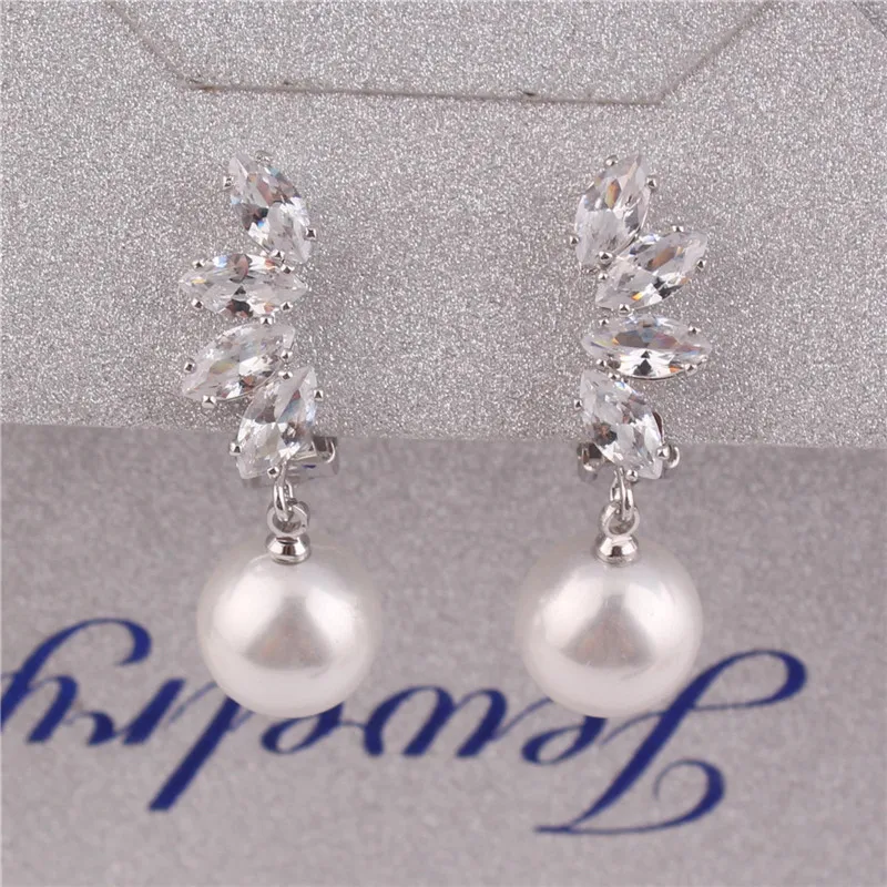 GRACE JUN Clip on Earrings No Pierced for Women Fashion Korea Style AAA CZ Pearl Earrings No Ear Hole Earrings Best Jewelry Gift