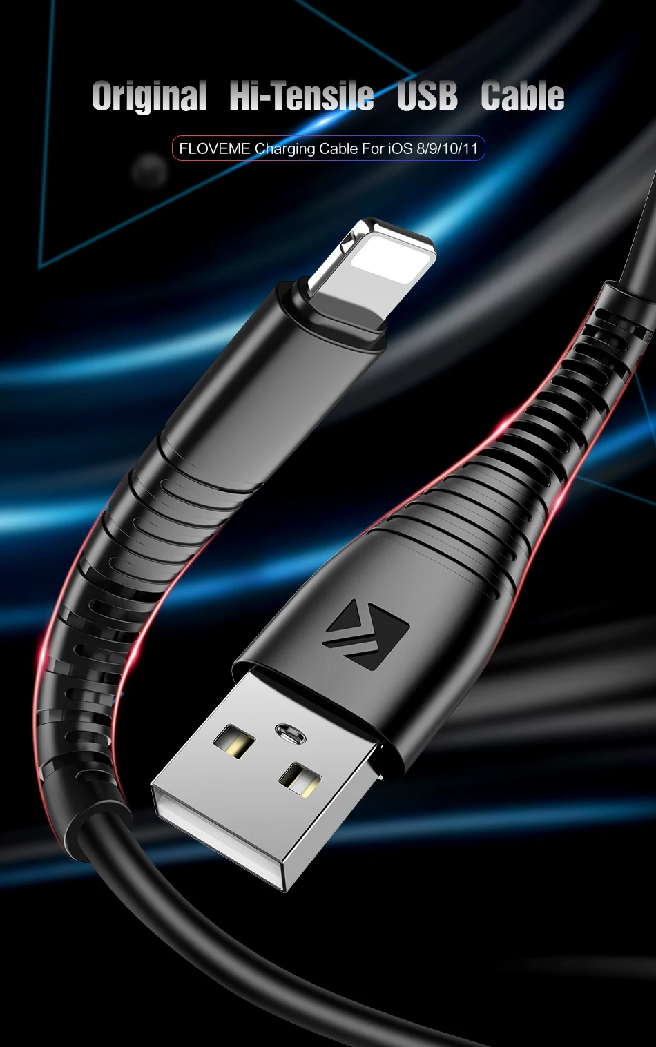 FLOVEME USB кабель для iPhone 7 8 X высокопрочный 2.4A кабель для быстрой зарядки и синхронизации данных для зарядного устройства Lightning-USB кабель для iPhone