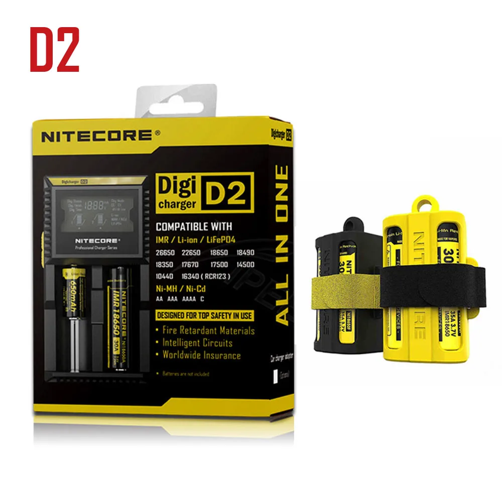 Фирменное зарядное устройство Nitecore D2 D4 Digi с ЖК-дисплеем, интеллектуальная схема Li-Ion для 26650 18650 18350 16340 14500 10440, автомобильное зарядное устройство - Цвет: D2 with nbm40