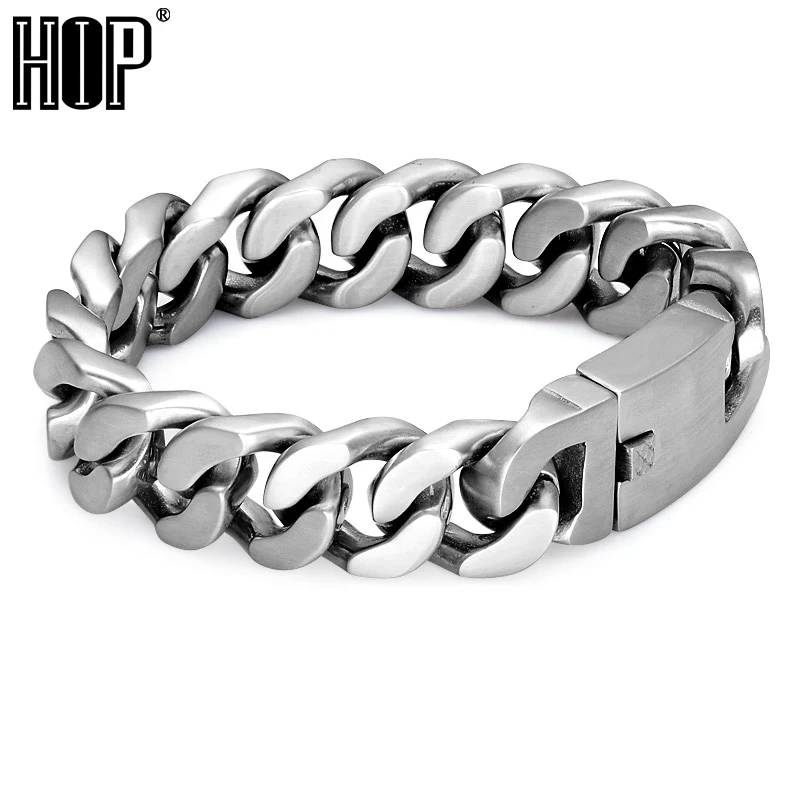 

HIP Heavy Rock Chain Bracelet 23CM Long Bicycle Motorcycle 316L Stainless Steel Curb Cuban Bracelets For Men Jewelry