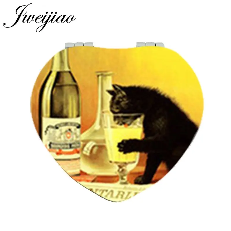 JWEIJIAO Кот приносящий удачу сердце карманное зеркало звенящие колокольчики искусственная кожа мини складной 1x/2x увеличительное зеркало для макияжа для косметических инструментов - Цвет: HP101 2