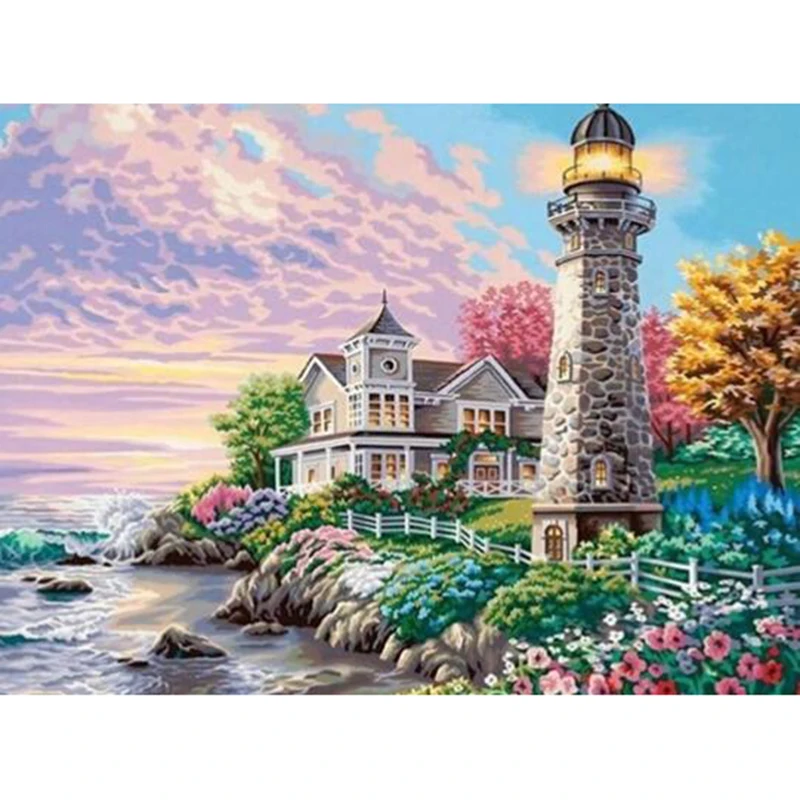

new Diamond Embroidery Landscape 5D DIY Diamond Painting Lighthouse Full Square Drill Seaside Picture Of Rhinestones zz262
