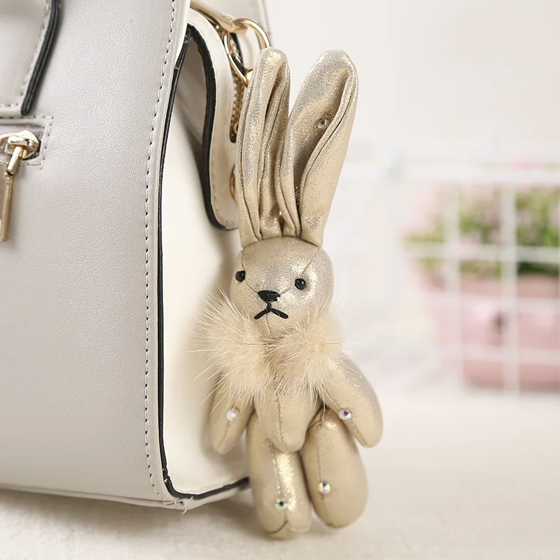 Креативный милый мех норки кролик брелок Стразы кожа длинные уши кролик автомобиль брелок женское украшение подвеска на сумку - Цвет: Mink Bunny 2