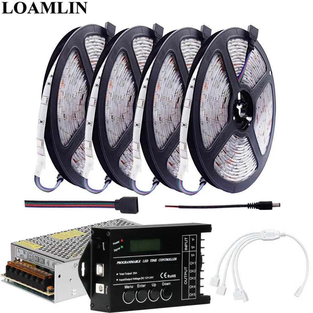 

5M~20M 5050SMD 30Leds/m RGB Led Strip Flexible Light TC420 Programable Time RGB Led Controller DC12V Led Trnasformer Kit