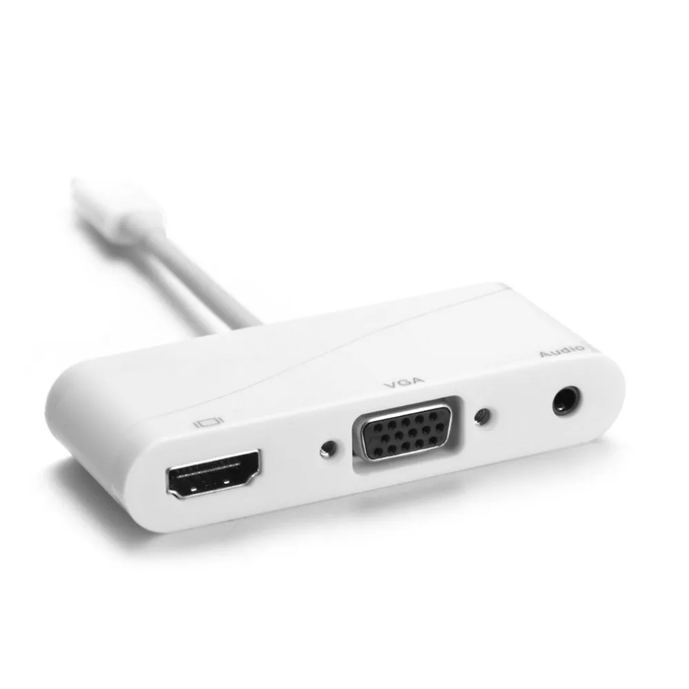 Высокая-конец USB 3,1 Тип-C HDMI, VGA, аудио HD Высокое разрешение адаптер конвертер с Тип-C VGA кабель Белый