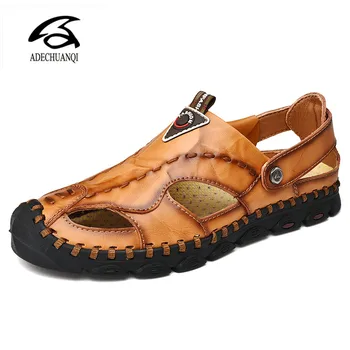 

Summer Sandals Men Leather Classic Roman Sandals Slipper Outdoor Sneaker Beach Rubber Flip Flops Men Water shoes