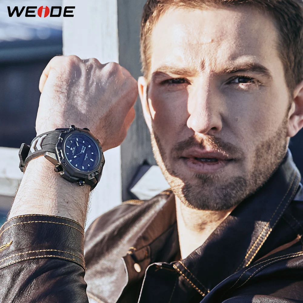 WEIDE Military Quartz Digital Men Sport Back Light Alarm Auto Date Black Strap Clock Wristwatch Rel