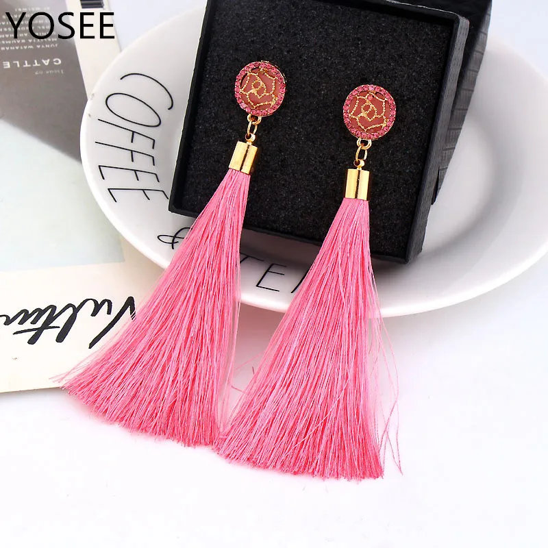 Exaggerate The Long Temperament of Rose Flower Tasseled Earrings | Украшения и аксессуары