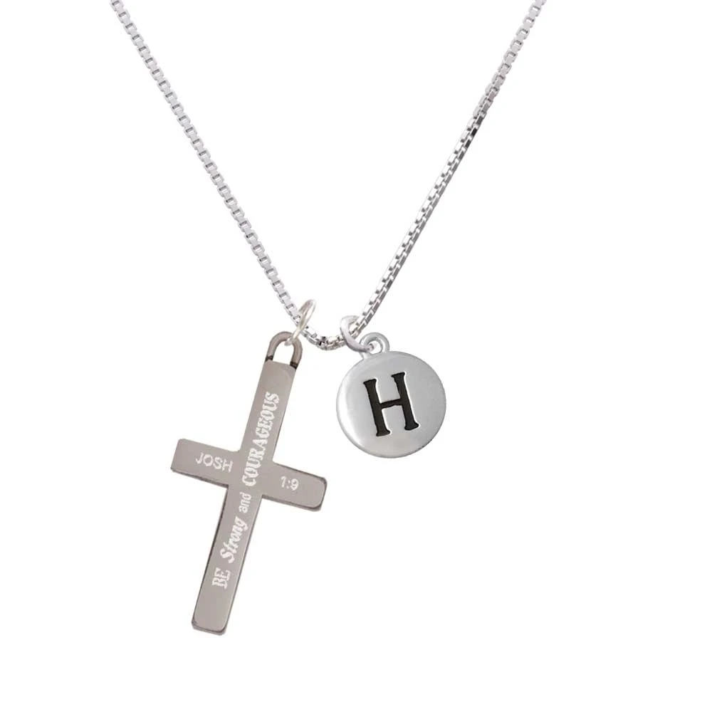 Capital Letter - H - Pebble Disc - - Strong and Courageous - Cross Necklace