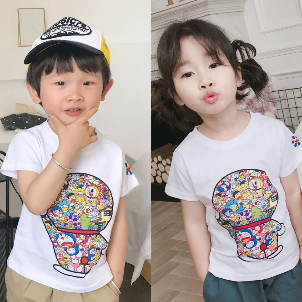 Fashion baby girls t-shirt cartoon character pattern printed cotton tee white baby Tees 