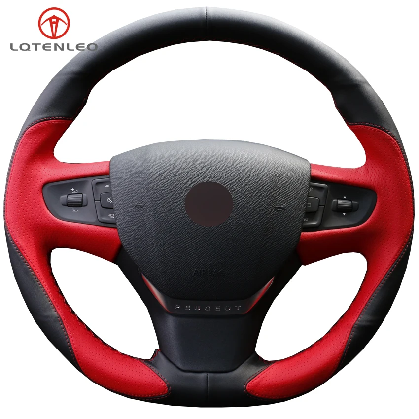 

LQTENLEO Black Red Leather Car Steering Wheel Cover For Citroen C3 C3-XR C4 2015-2019 Peugeot 408 2014-2019 Traveller 2016