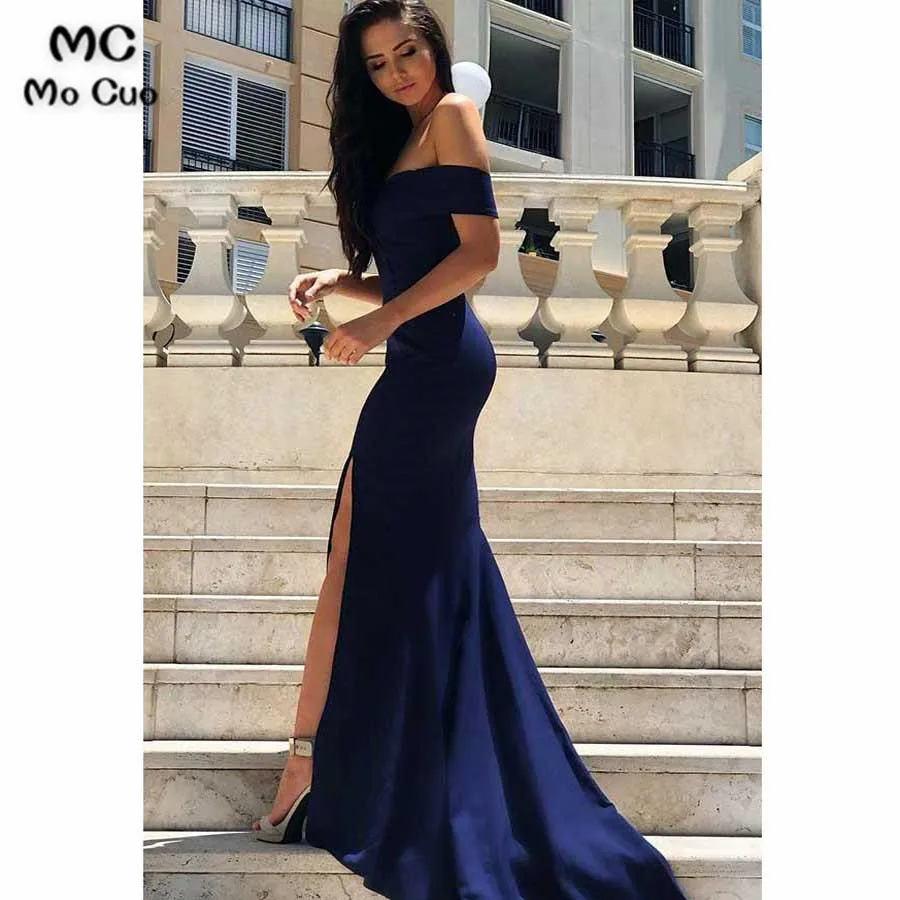 Темно синие вечерние платья русалки с длинным разрезом vestido de festa longo короткими