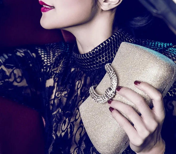 Luxy Moon Gold Shiny Clutch Model Show