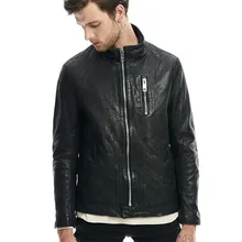 Мужская мода, масло, воск, Омывается, овчина, стоячий воротник, натуральная кожа, куртка, мягкая, яркая, на молнии, кожаное пальто для мужчин, высокое качество