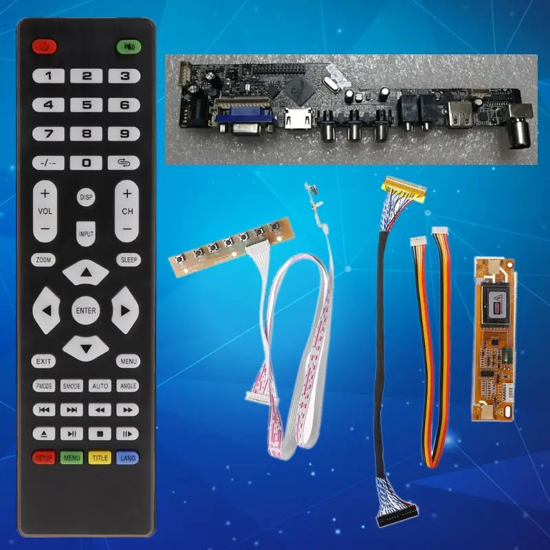 

V56 Universal LCD TV Controller Driver Board PC/VGA/HDMI/USB Interface+7 Key Board+LVDs Cable Kit