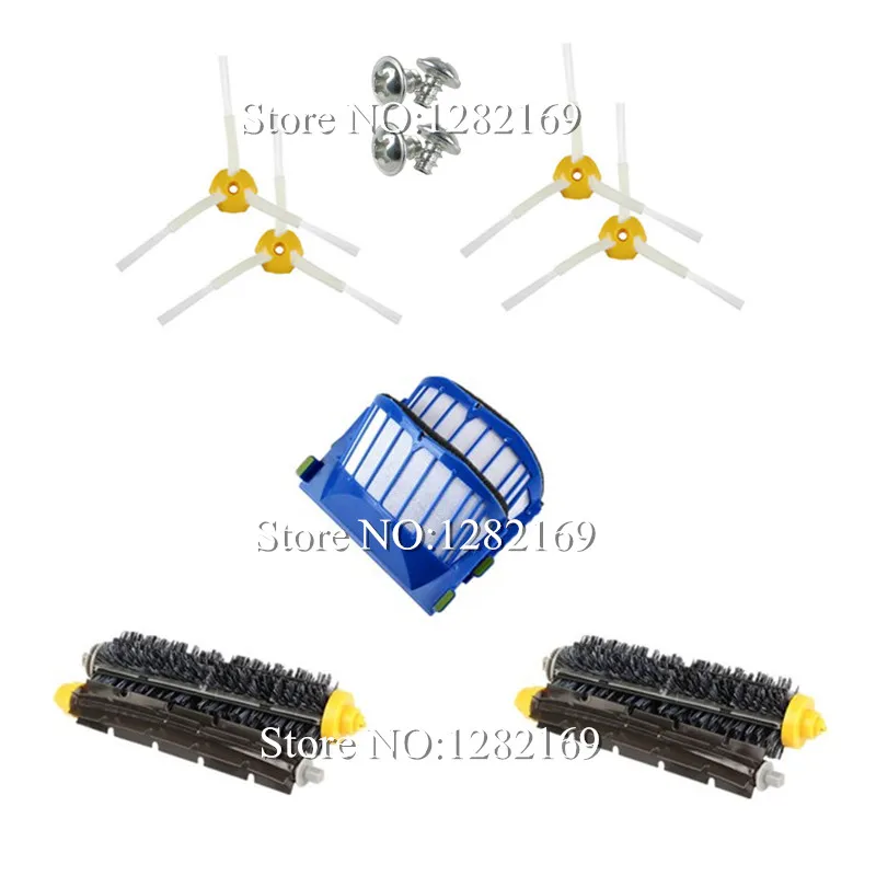 

4x Main Brush kit + 2x Blue AeroVac Filter + 4x Side brush + 4x Srew Replacement for irobot roomba 600 Series 620 630 650 660