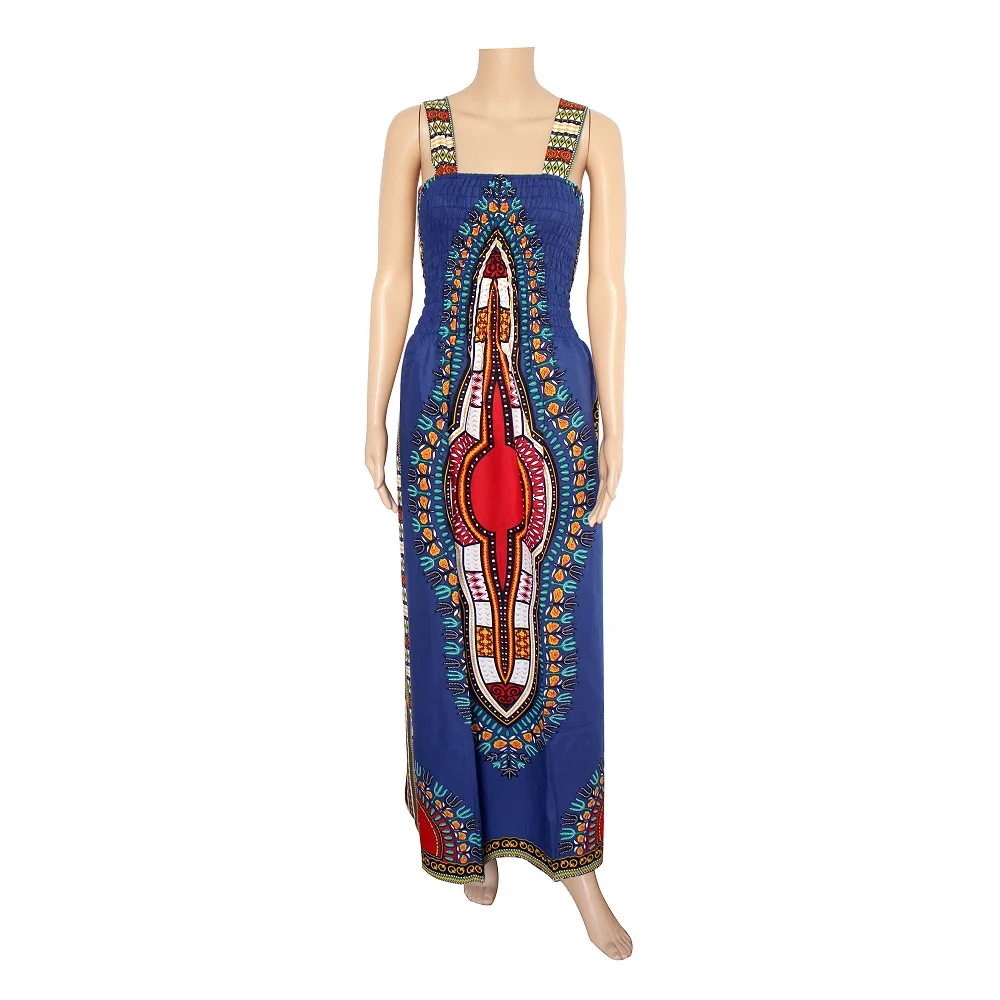 Дашики леди Дашики Платье традиционный принт платья Африканский сарафан без бретелек Племенной спагетти - Цвет: Синий