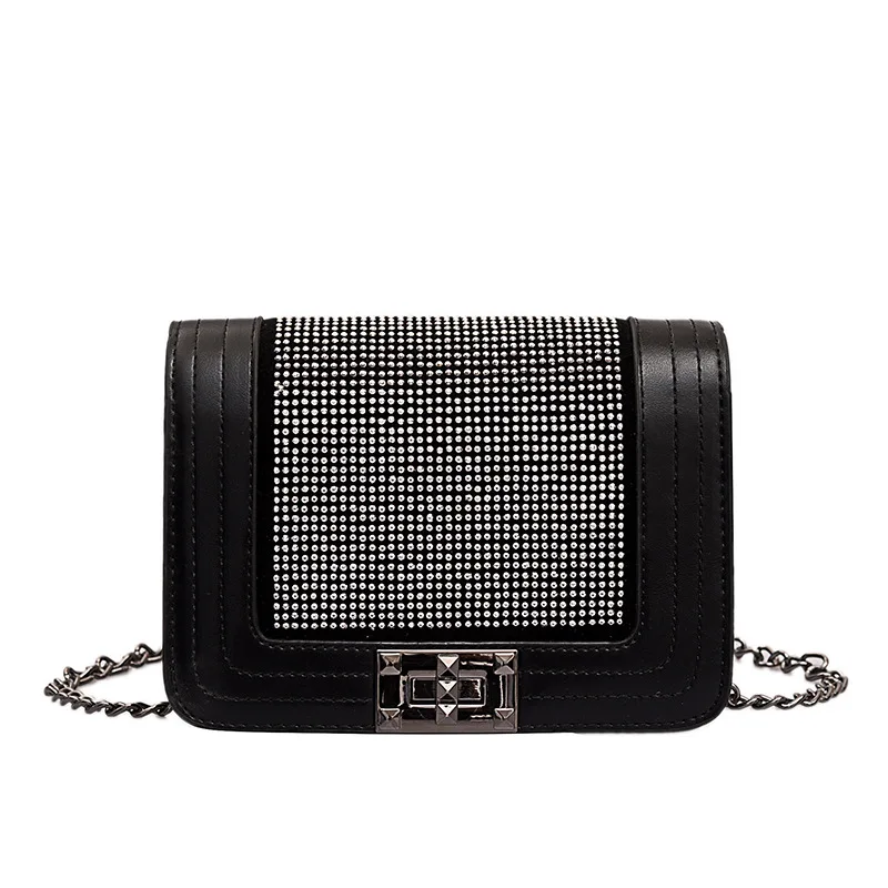 Черная сумка женская сумка новая приливная Корейская версия текстура скошенная сумка Chakra цепь одно плечо Baoliang дрель маленькая упаковка