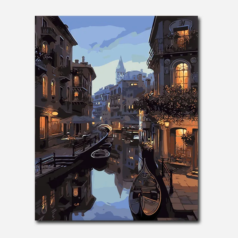 

DIY Oil Painting by Numbers Picture Drawing Coloring Paint on Canvas Hand Painted Wall Landscape Scenery Night View