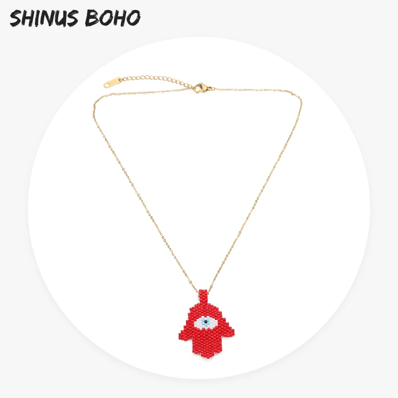 Ожерелье SHINUSBOHO с бусинами дьявольский Глаз Хамса рука Фатимы ожерелье Миюки