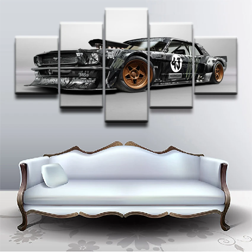 

Modern HD Printed Painting Canvas Home Decorative 5 Pieces Ford Mustang Rtr Car Painting Poster Framework Wall Art Pictures