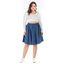 Летняя новая джинсовая юбка большого размера с высокой талией длинная однотонная плиссированная юбка