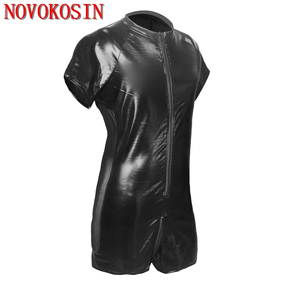 XX124 S-3XL 2018 сексуальный мужской комбинезон из искусственной кожи с длинной молнией