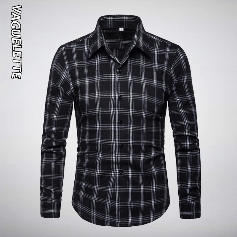 

VAGUELETTE Black/Gray/Blue Long Sleeve Shirts For Men Striped&Plaid Men Shirt Slim Fit Casual Men Clothes 2019 M-2XL