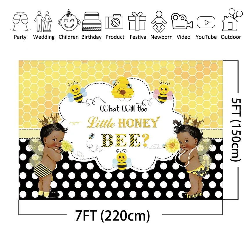 Фон для фотосъемки MEHOFOTO Bees Baby Gender Reveal Party Banner What Will Little Honey Bee|Фон фотосъёмки| |