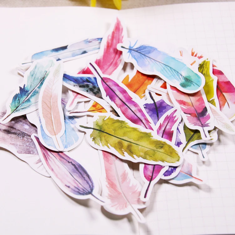 

Colourful Feather Series Decorative Stationery Stickers Scrapbooking DIY Diary Album Stick Lable
