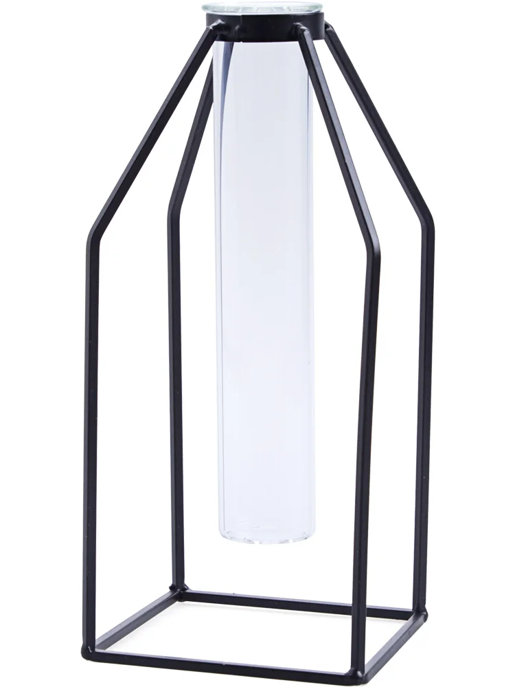 Кованая прозрачная стеклянная ваза для гостиной, Цветочная композиция, напольная стеклянная бутылка, домашнее украшение