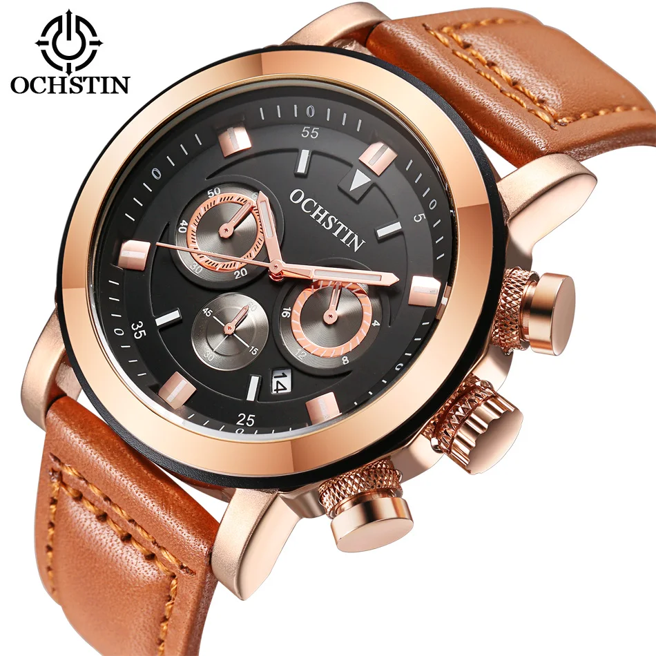 

Fashion Luxury Waterproof Analog Men Sport Watch Chronograph Mens Leather Watches Male Clock Quartz Wristwatch Relogio Masculino