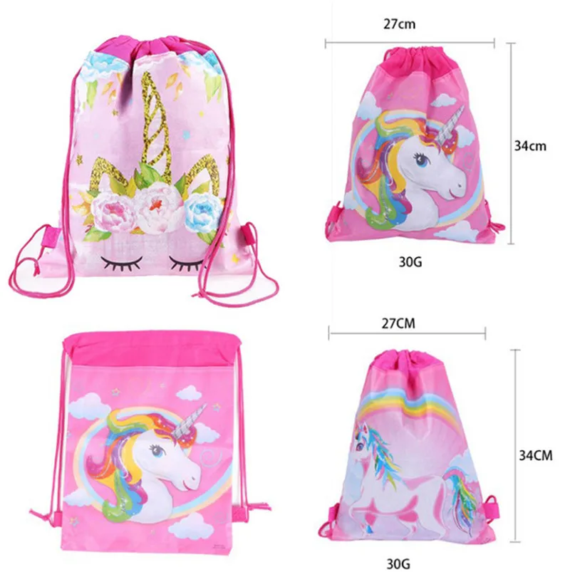

27*36cm Pink Unicorn Drawstring Backpack 3D Printing Non-Woven Fabric Loot Bag Gift Bag For Kids Boy Girl Birthday Decoration