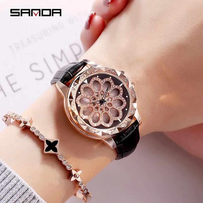 

SANDA Women Watches Luxury Brand Watches Woman Fashion Crystal Watch Women Ladies Leather Band Watches Montre Femme Wholesale