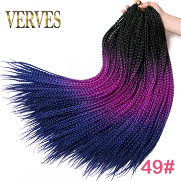 Вязанные косы VERVES 24 дюймов коробка коса деграде синтетическое плетение волос оптоволоконная коса коричневого термостойкого волокна - Цвет: M#Фиолетовый