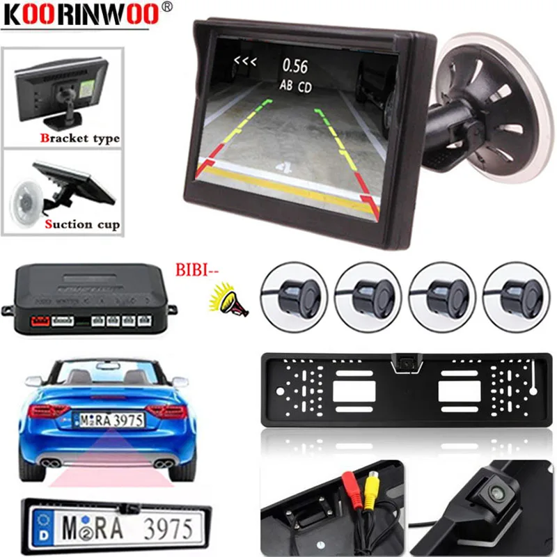 Koorinwoo EU Lincense Plate Parking System Kit 4 зонда 5 монитор цифровой индикатор Jalousie датчик камеры