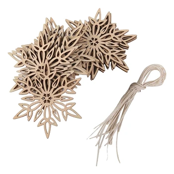 

Christmas Tree - 10 pcs. Sharp Hump Hexagonal Wood Snowflake Ornament Christmas Tree Decor W. String