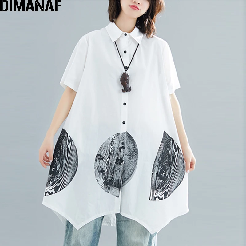 

DIMANAF Plus Size Women Blouse Shirts Big Size Office Lady Tops Print Tunic Long Shirt Loose Casual Female Clothes 2019 Summer