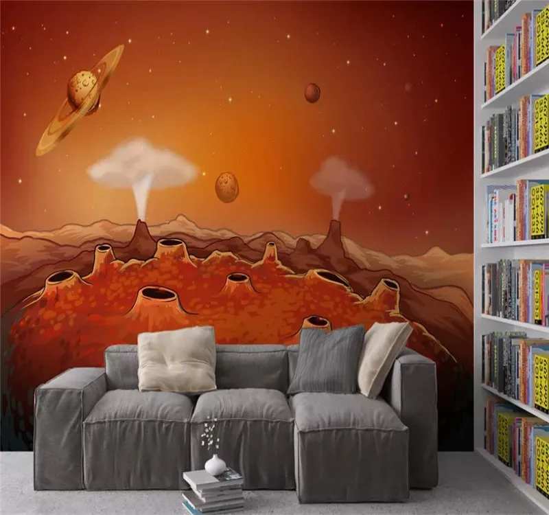 Custom wallpaper cartoon starry alien space space background wall decoration waterproof material Custom wallpaper cartoon starry alien space space background wall decoration waterproof material